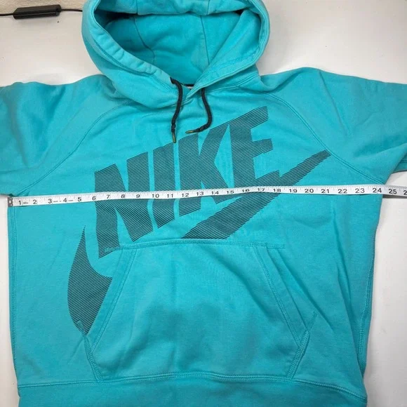Nike Turquoise Blue Mens Fleece Graphic Pullover Hoodie Sweatshirt Mens L Cotton - Picture 6 of 9